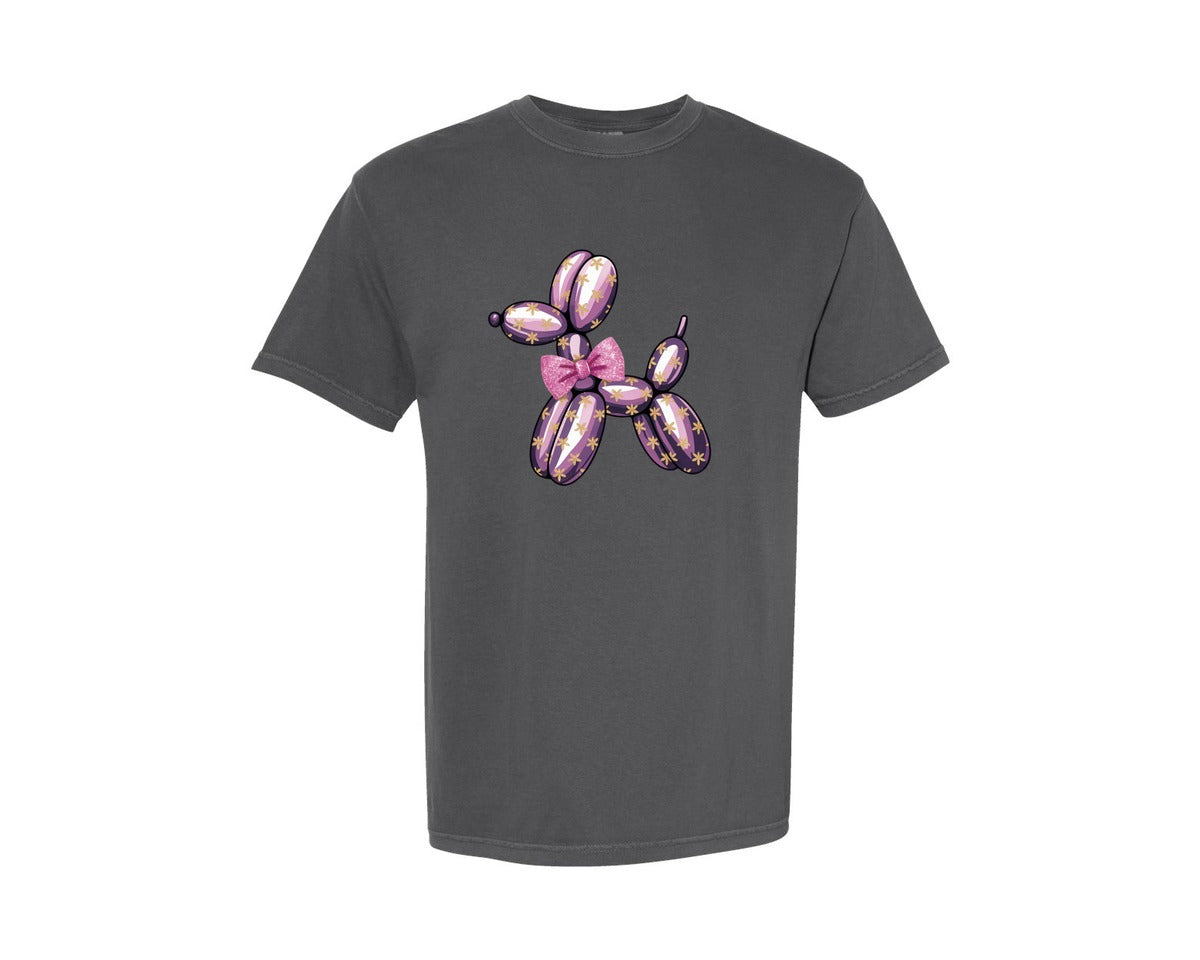 brand:Comfort Colors|color:Pepper|Floral Balloon Dog Coquette Bow Graphic T-Shirt