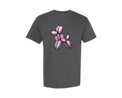 brand:Comfort Colors|color:Pepper|Floral Balloon Dog Coquette Bow Graphic T-Shirt