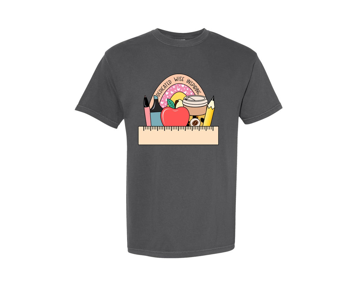 brand:Comfort Colors|color:Pepper|Teacher Monogram Name School Supplies Graphic T-Shirt