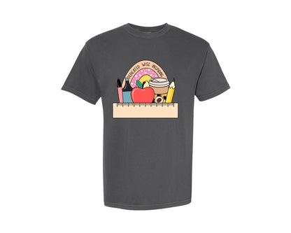 brand:Comfort Colors|color:Pepper|Teacher Monogram Name School Supplies Graphic T-Shirt