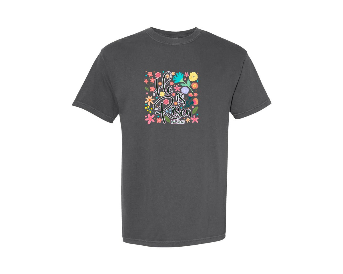 brand:Comfort Colors|color:Pepper|He Is Risen Christian Easter 12 Graphic T-Shirt