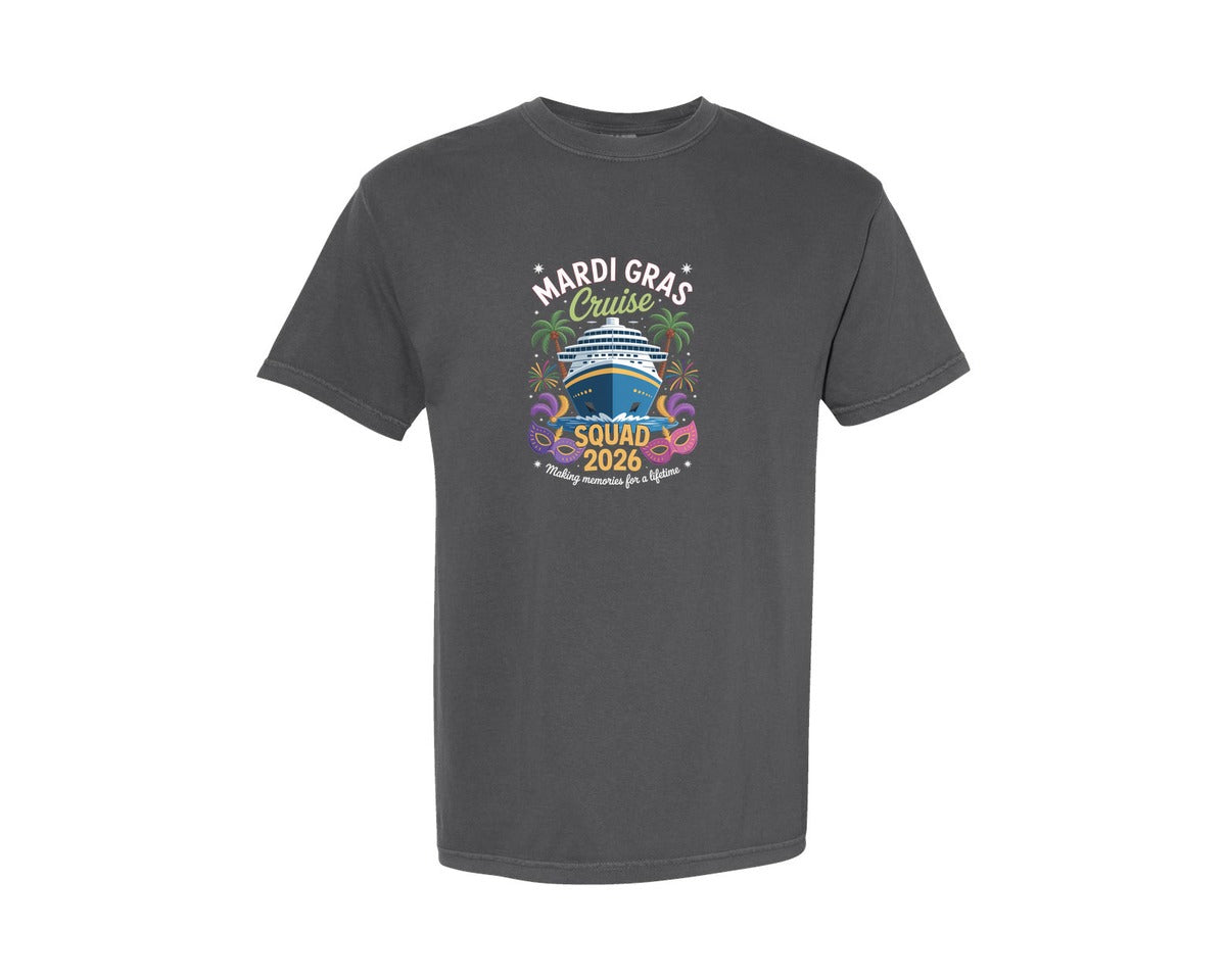 brand:Comfort Colors|color:Pepper|Mardi Gras Cruise Squad 2026 Graphic T-Shirt