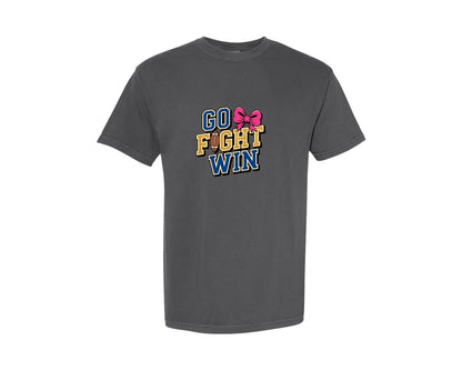 brand:Comfort Colors|color:Pepper|Go Fight Win Football Cheer Bow Graphic T-Shirt
