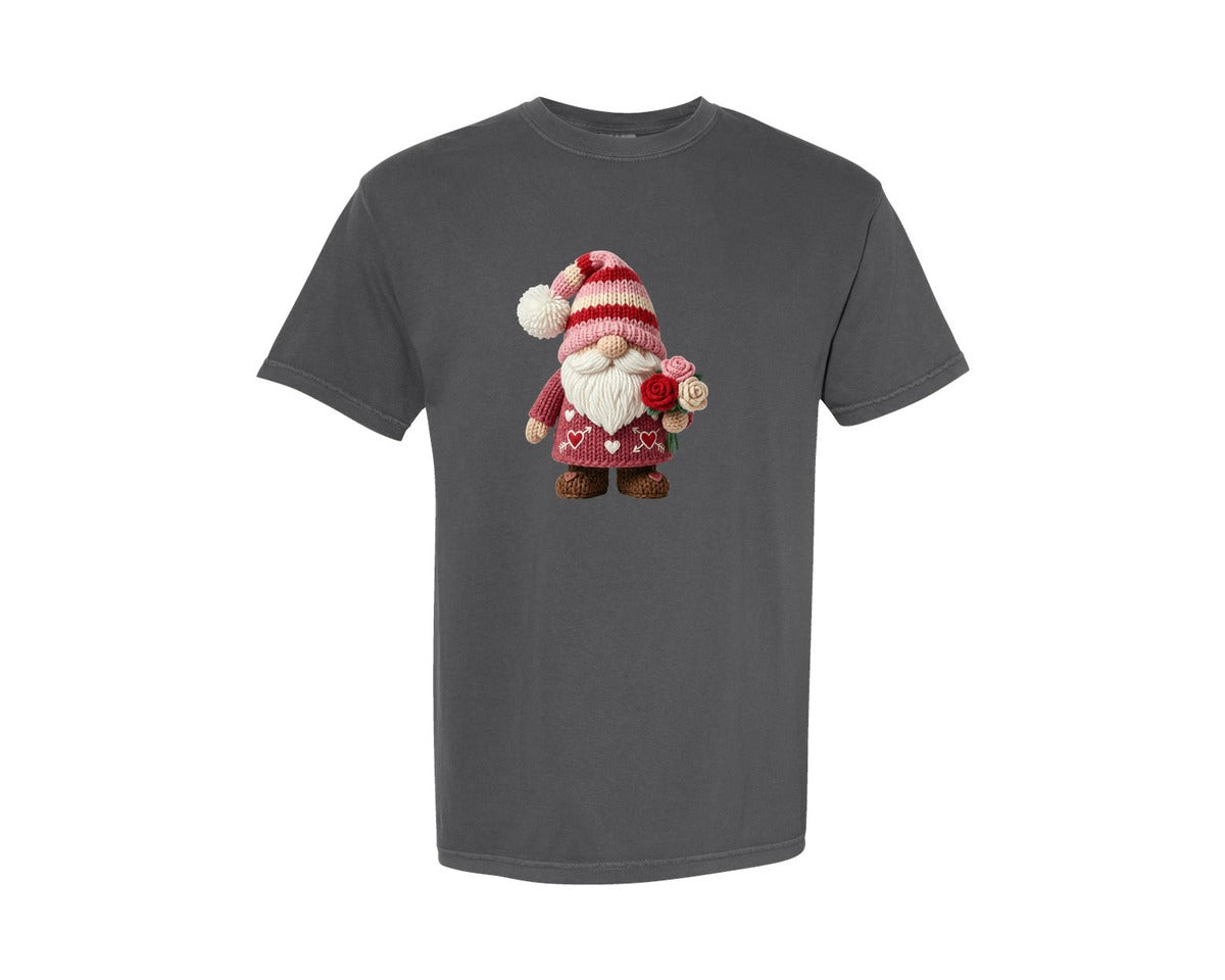 brand:Comfort Colors|color:Pepper|Faux Yarn Knitted Valentine Gnome 4 Graphic T-Shirt