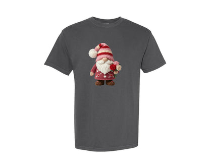 brand:Comfort Colors|color:Pepper|Faux Yarn Knitted Valentine Gnome 4 Graphic T-Shirt