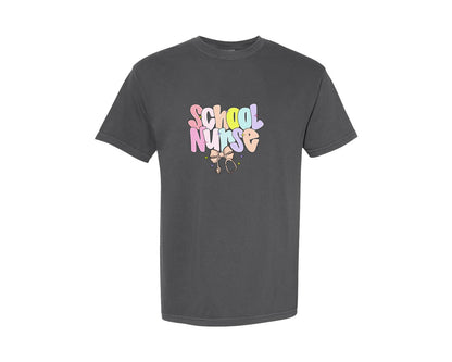 brand:Comfort Colors|color:Pepper|Preppy Checkered School Nurse Graphic T-Shirt