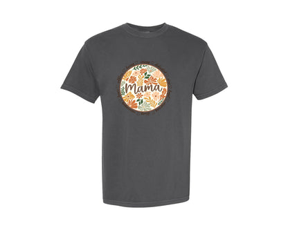 brand:Comfort Colors|color:Pepper|Mama Floral Circle Mothers Day Graphic T-Shirt