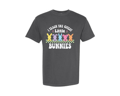 brand:Comfort Colors|color:Pepper|Easter Teacher Retro Bunny Gift Graphic T-Shirt