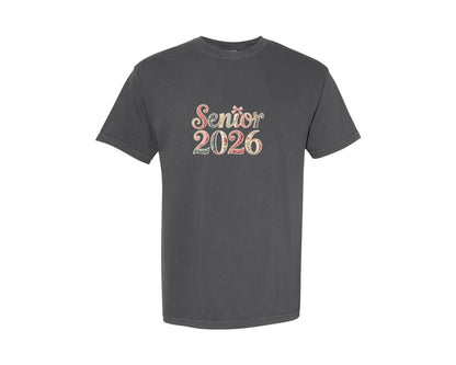 brand:Comfort Colors|color:Pepper|Floral Senior 2026 Back To School Shirt 2 Graphic T-Shirt