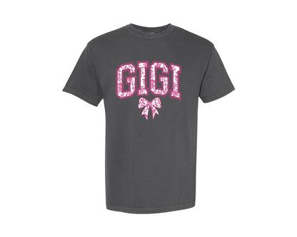 brand:Comfort Colors|color:Pepper|Gigi Chinoiserie Pink Coquette Bow Graphic T-Shirt