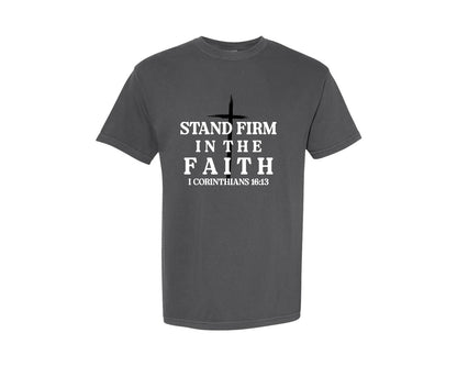 brand:Comfort Colors|color:Pepper|Stand Firm Cross Mens Christian Shirts Graphic T-Shirt
