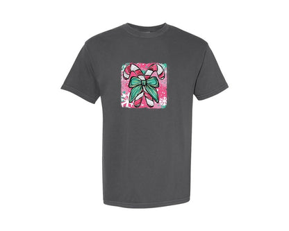 brand:Comfort Colors|color:Pepper|Colorful Christmas Candy Cane Graphic T-Shirt