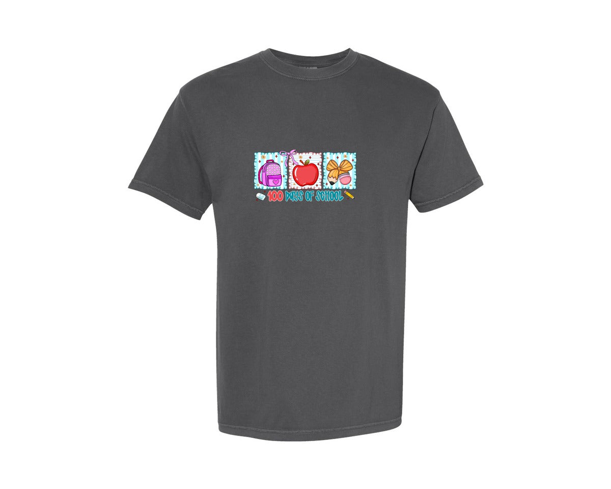 brand:Comfort Colors|color:Pepper|Preppy 100 Days School Teacher Gift Graphic T-Shirt