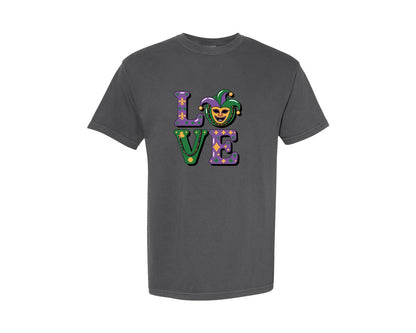 brand:Comfort Colors|color:Pepper|Faux Yarn Mardi Gras Love 3 Graphic T-Shirt