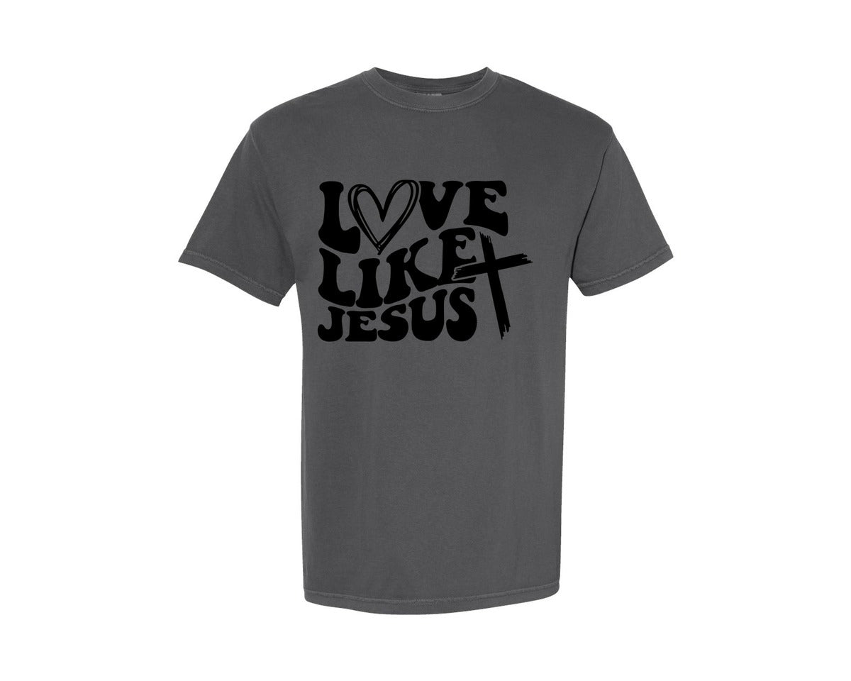 brand:Comfort Colors|color:Pepper|Love Like Jesus Wavy 2 Graphic T-Shirt