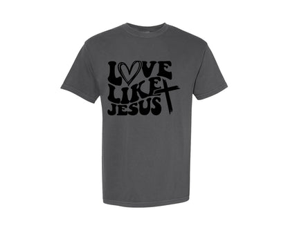 brand:Comfort Colors|color:Pepper|Love Like Jesus Wavy 2 Graphic T-Shirt
