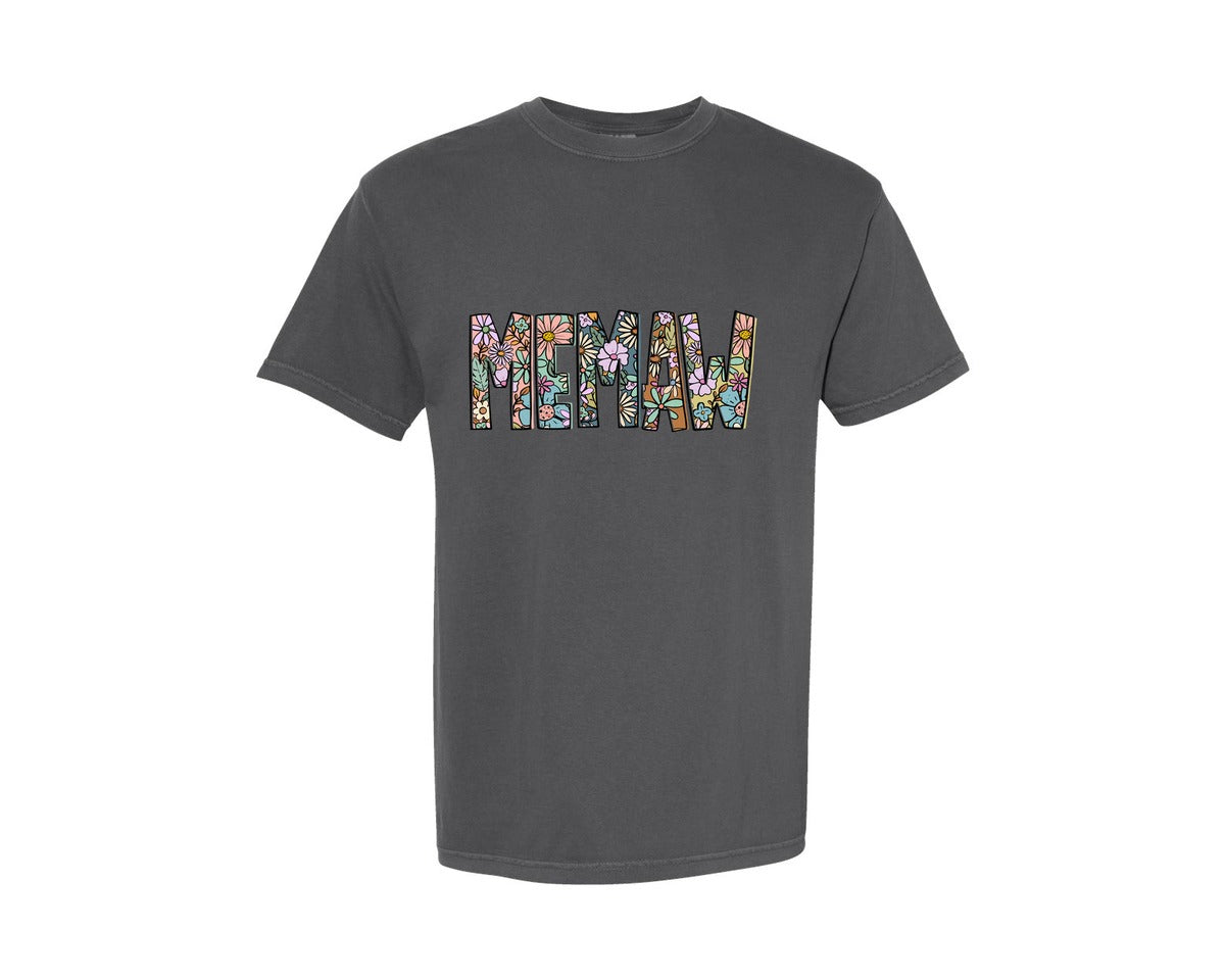 brand:Comfort Colors|color:Pepper|Memaw Boho Wildflower Spring Summer Graphic T-Shirt