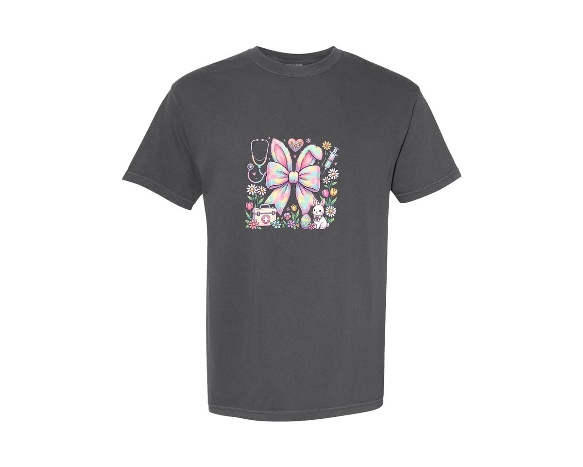 brand:Comfort Colors|color:Pepper|Easter Nurse Coquette Stethoscope Graphic T-Shirt