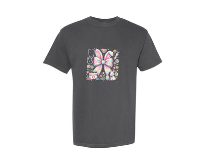 brand:Comfort Colors|color:Pepper|Easter Nurse Coquette Stethoscope Graphic T-Shirt