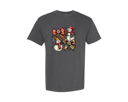 brand:Comfort Colors|color:Pepper|Vintage Christmas Snowman Coquette Graphic T-Shirt