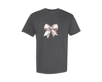 brand:Comfort Colors|color:Pepper|Vintage Baseball Bow Coquette Bow Graphic T-Shirt
