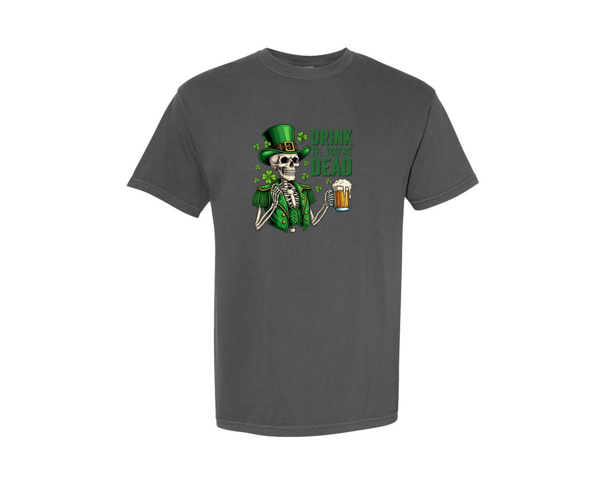 brand:Comfort Colors|color:Pepper|Drink Til Youre Dead Funny St Patricks Graphic T-Shirt