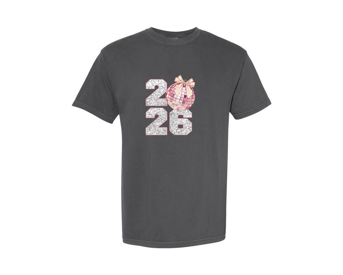 brand:Comfort Colors|color:Pepper|Pink Coquette New Year 2026 Retro 4 Graphic T-Shirt