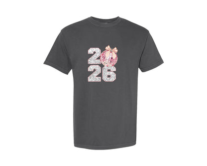 brand:Comfort Colors|color:Pepper|Pink Coquette New Year 2026 Retro 4 Graphic T-Shirt