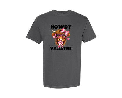 brand:Comfort Colors|color:Pepper|Howdy Valentine Valentines Shirt Graphic T-Shirt