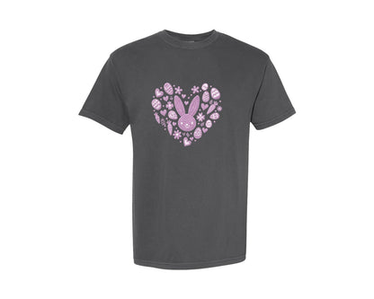 brand:Comfort Colors|color:Pepper|Easter Heart Easter Bunny Graphic T-Shirt