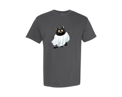brand:Comfort Colors|color:Pepper|Halloween Ghost And Cat 5 Graphic T-Shirt