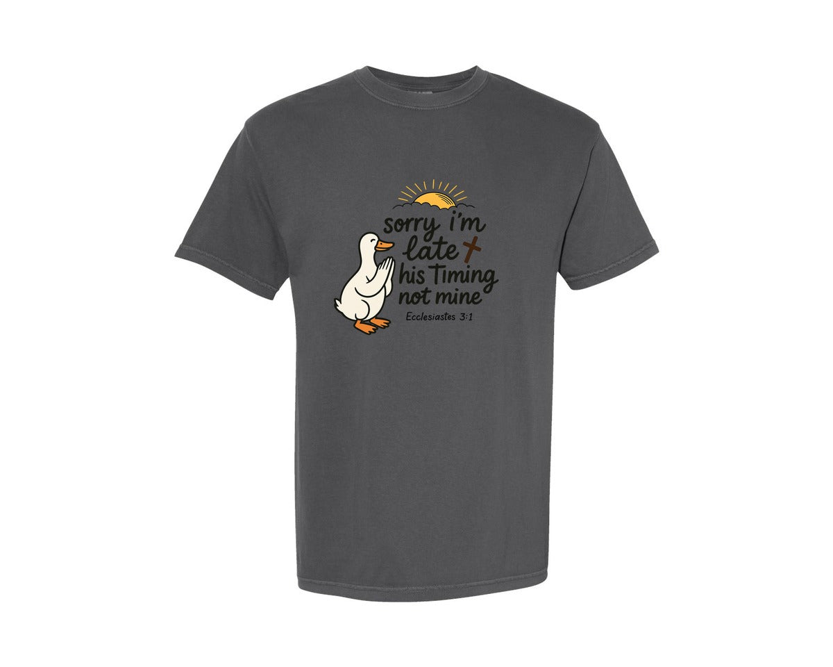 brand:Comfort Colors|color:Pepper|Sorry Im Late Bible Verse Pngfaith Graphic T-Shirt