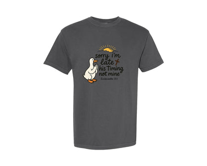 brand:Comfort Colors|color:Pepper|Sorry Im Late Bible Verse Pngfaith Graphic T-Shirt