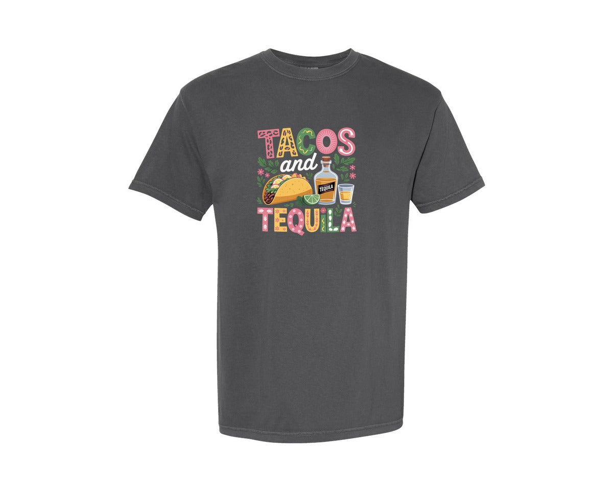 brand:Comfort Colors|color:Pepper|Tacos And Tequila Cinco De Mayo 3 Graphic T-Shirt