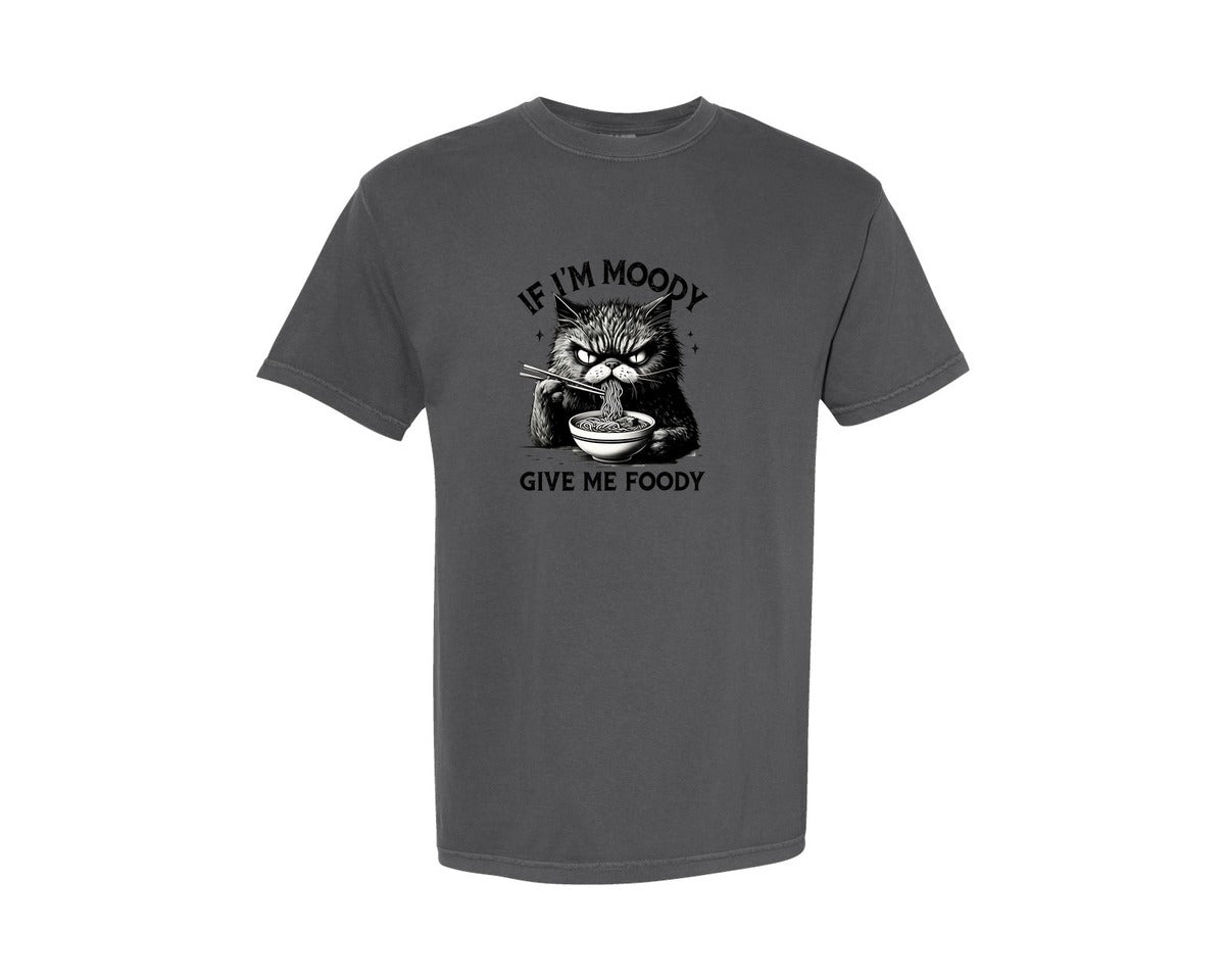 brand:Comfort Colors|color:Pepper|Funny Sarcastic Cat Ramen If Im Moody Graphic T-Shirt