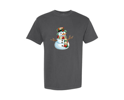 brand:Comfort Colors|color:Pepper|Colorful Glitter Christmas Snowman 13 Graphic T-Shirt