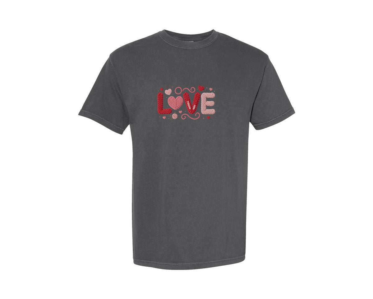 brand:Comfort Colors|color:Pepper|Crochet Love Valentine Graphic T-Shirt