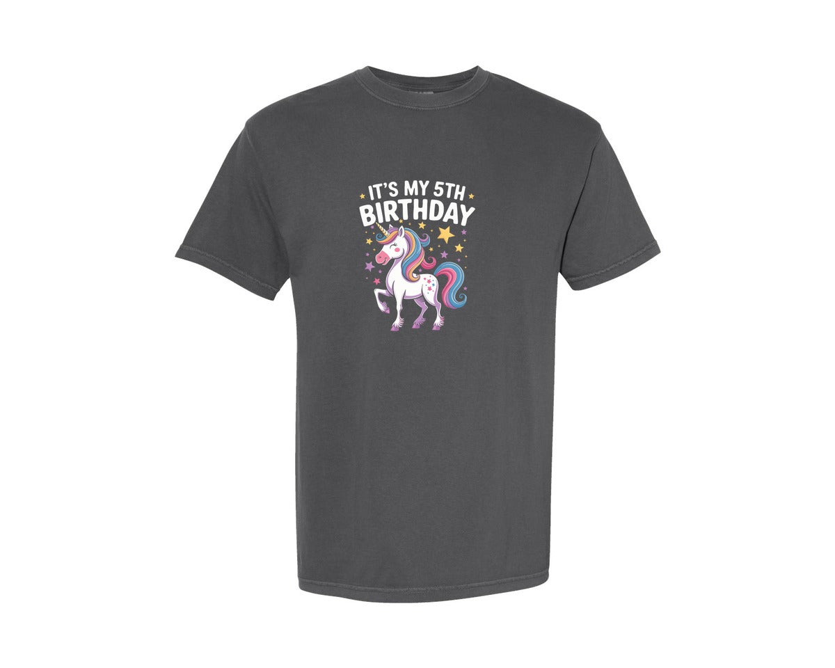 brand:Comfort Colors|color:Pepper|Kids Its My 5Th Birthday Unicorn Shirt Graphic T-Shirt