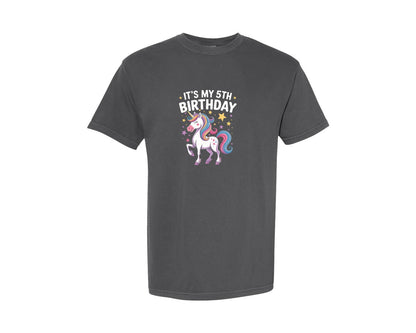 brand:Comfort Colors|color:Pepper|Kids Its My 5Th Birthday Unicorn Shirt Graphic T-Shirt