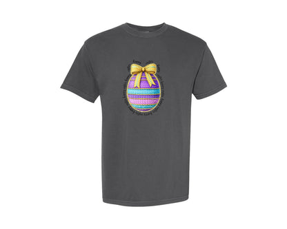 brand:Comfort Colors|color:Pepper|Faux Crochet Coquette Easter Bunny 2 Graphic T-Shirt