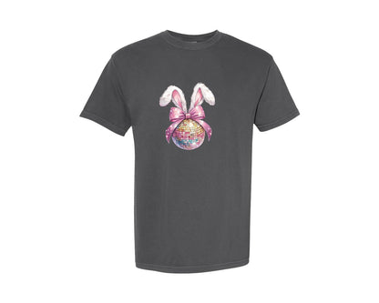 brand:Comfort Colors|color:Pepper|Coquette Disco Bunny Easter Graphic T-Shirt