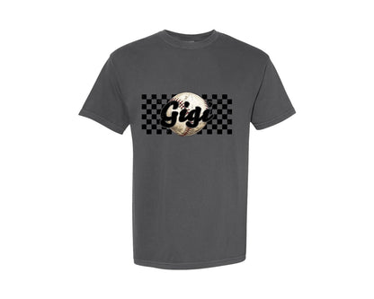 brand:Comfort Colors|color:Pepper|Baseball Gigi Checkered Distressed Graphic T-Shirt