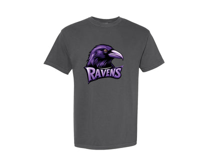 brand:Comfort Colors|color:Pepper|Ravens Purple Sport Mascot Game Day Graphic T-Shirt