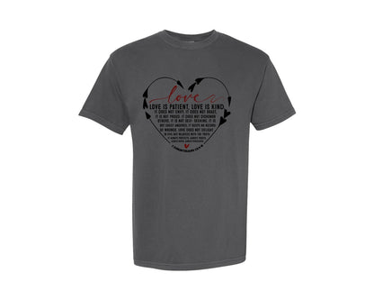 brand:Comfort Colors|color:Pepper|Valentine Heart Love Is Patient Bibl Graphic T-Shirt