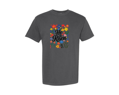 brand:Comfort Colors|color:Pepper|He Is Risen Easter Boho Graphic T-Shirt