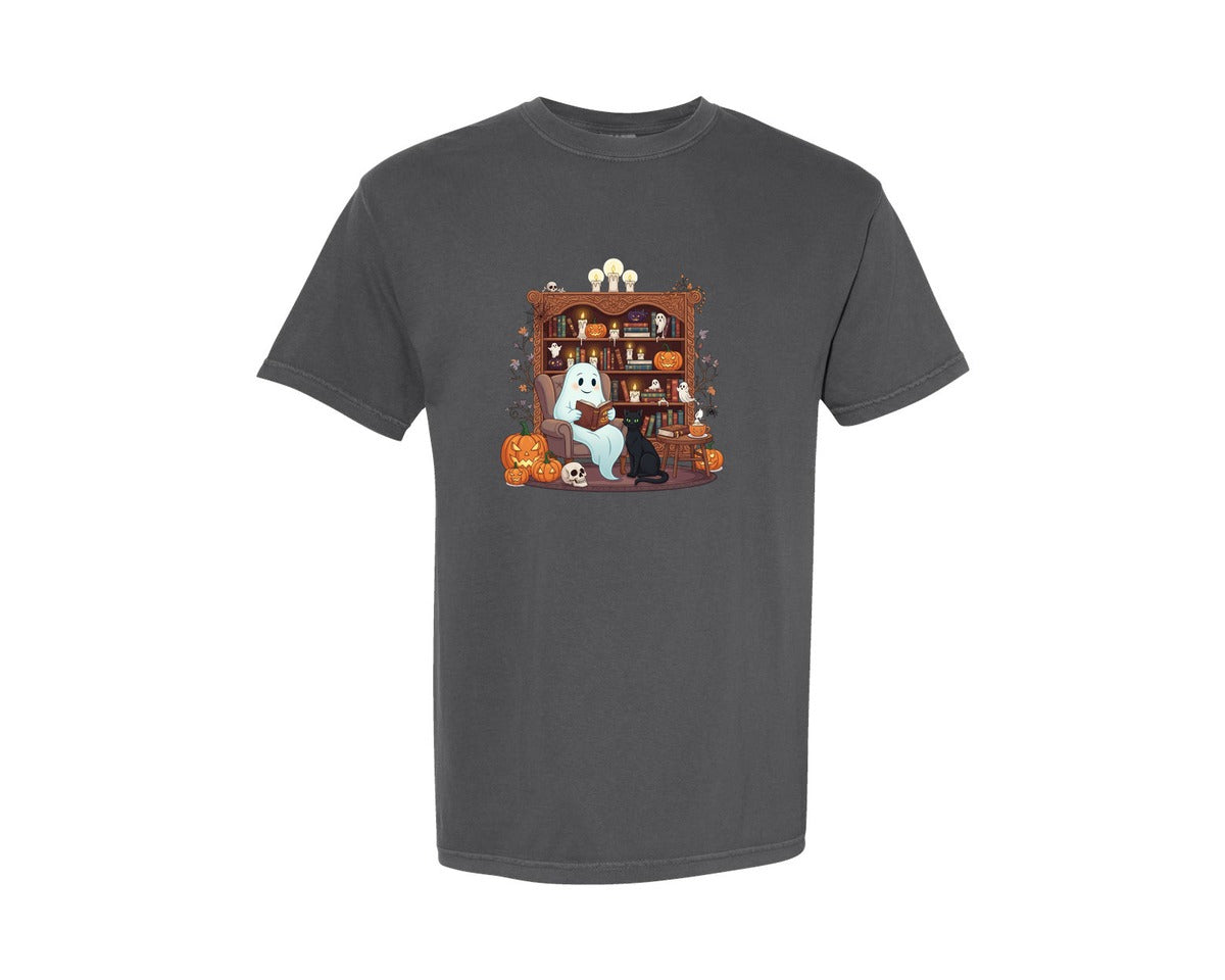 brand:Comfort Colors|color:Pepper|Retro Halloween Cat Ghost 12 Graphic T-Shirt