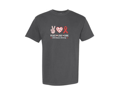 brand:Comfort Colors|color:Pepper|Peace Love Heart Disease Awareness Graphic T-Shirt