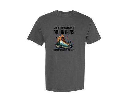 brand:Comfort Colors|color:Pepper|When Life Gives You Mountains Hiking Graphic T-Shirt