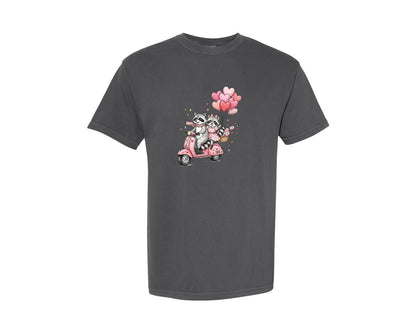 brand:Comfort Colors|color:Pepper|Cute Raccoon Couple Valentine Design Graphic T-Shirt