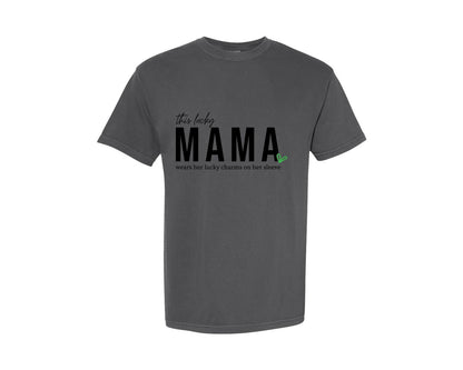 brand:Comfort Colors|color:Pepper|This Lucky Mama Wears Lucky Sleeve Graphic T-Shirt
